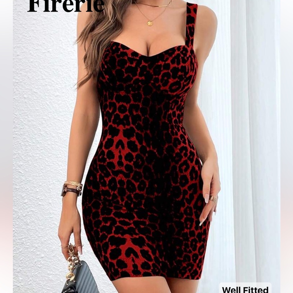 SHEIN Red and Black Leopard Print Mini Dress
